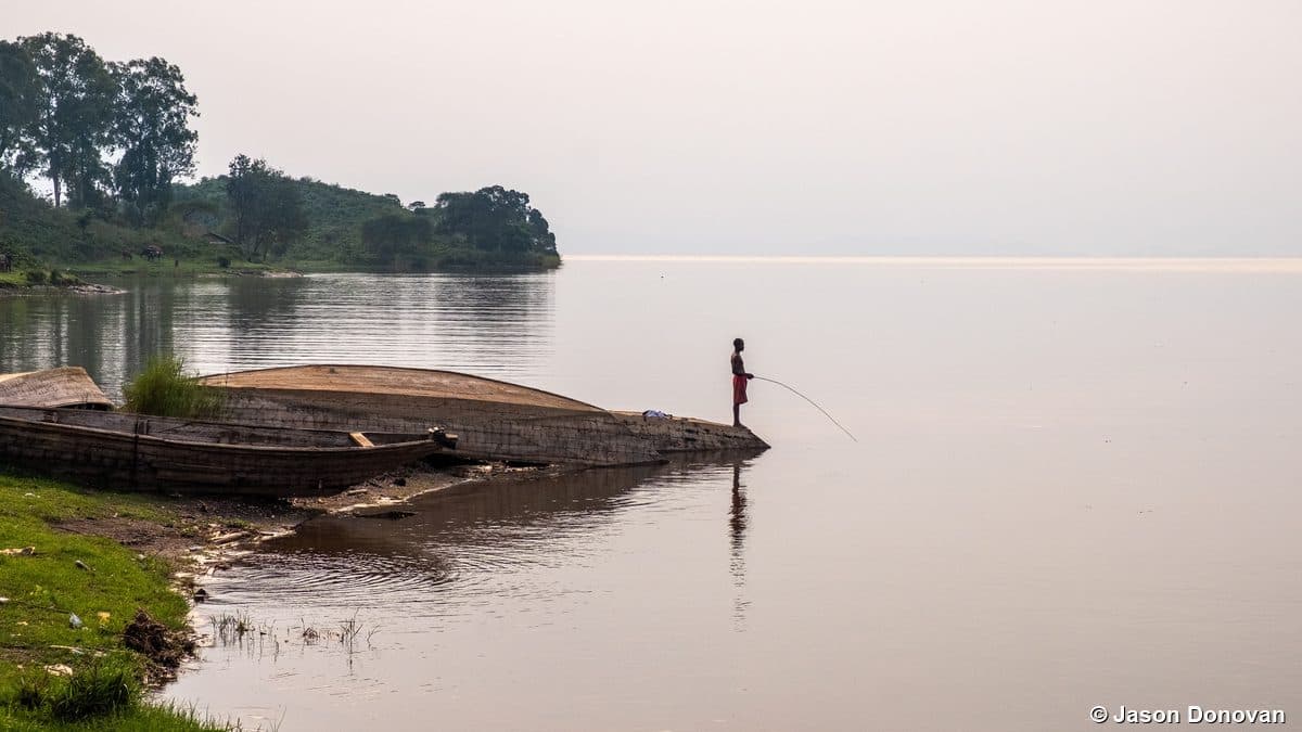 Fishing boats tied up on Lake Kivu, Rwanda